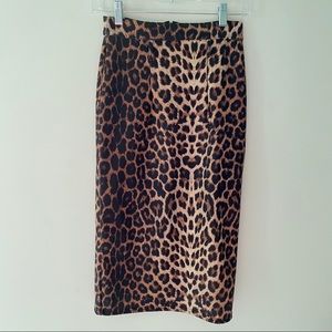 Topshop Long Knee Length Animal Print Skirt Women’s sz 4 Back Zip